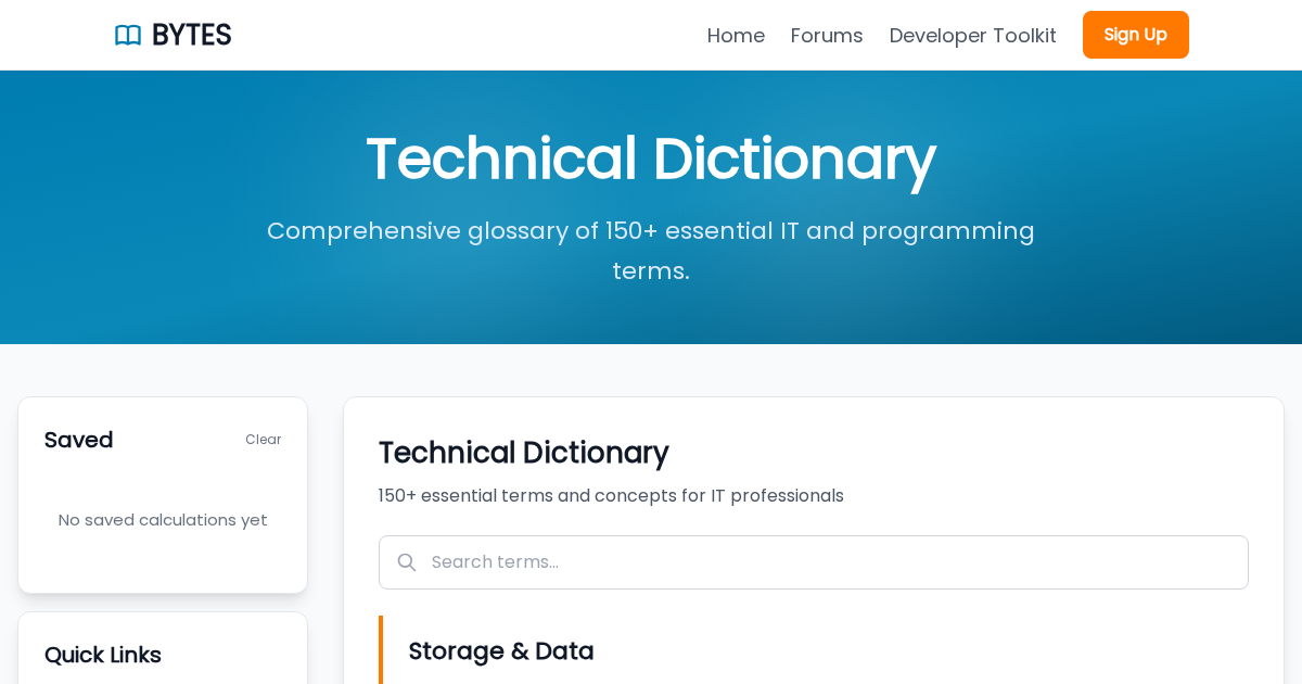 Dictionary Help Technical Dictionary - Dev Toolkit | Bytes